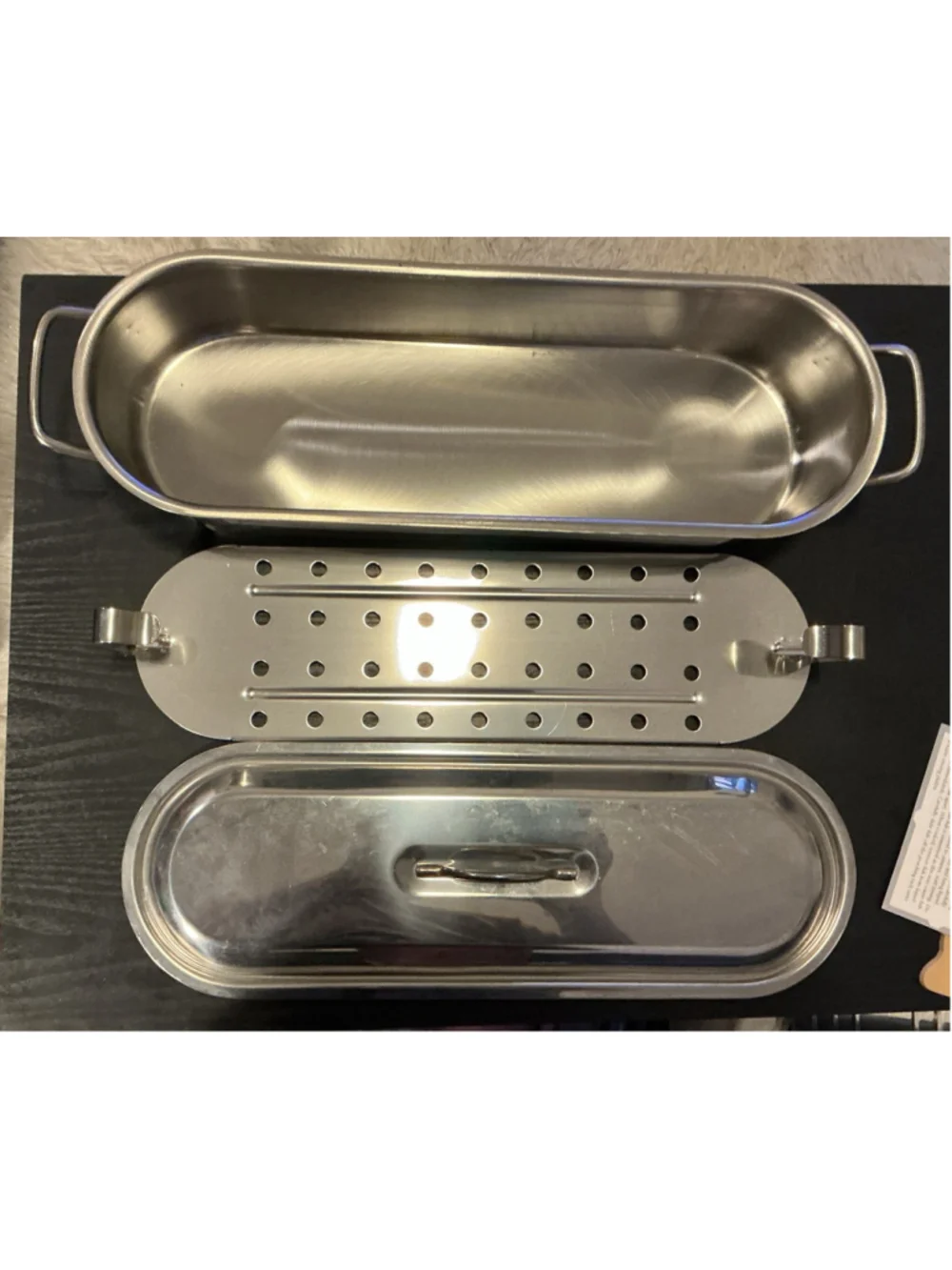 Stainless Steel Oblong Fish Poacher Pan, w/recipe & timer , Made in Taiwan 18
